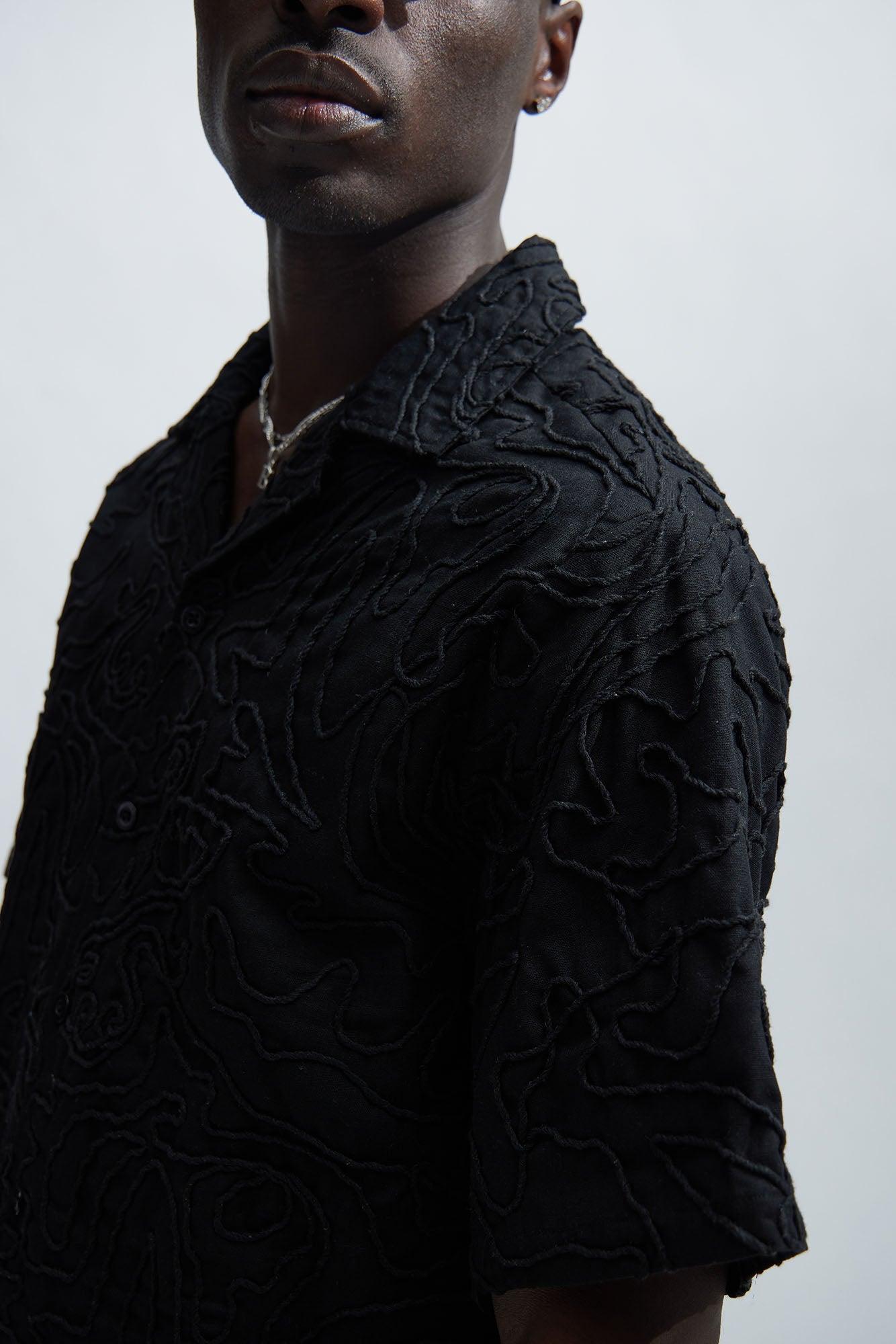 Swirl Jacquard Linen Shirt - Black Product Image