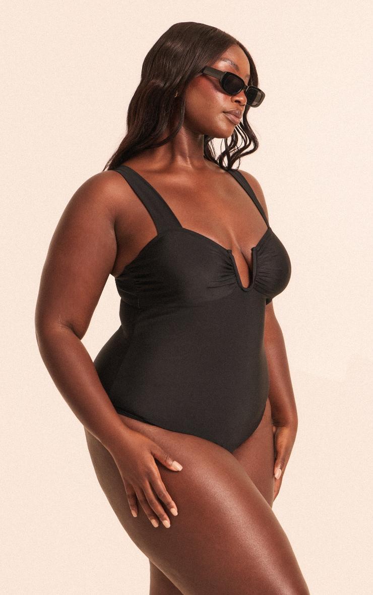 Plus Black Underwired U Bar Ruched Cup Swimsuit Product Image