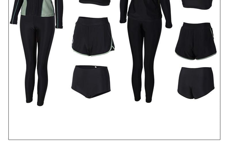 Set: Long-Sleeve Rashguard Top + Swim Pants + Bottom + Bikini Top Product Image