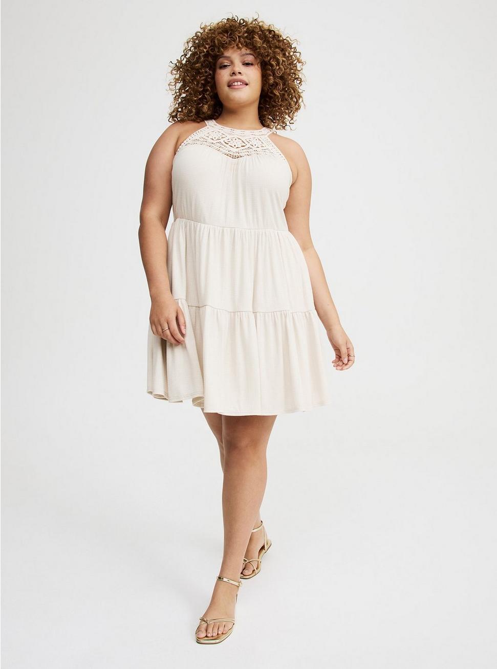 High-Neck Crochet Mini Dress Product Image