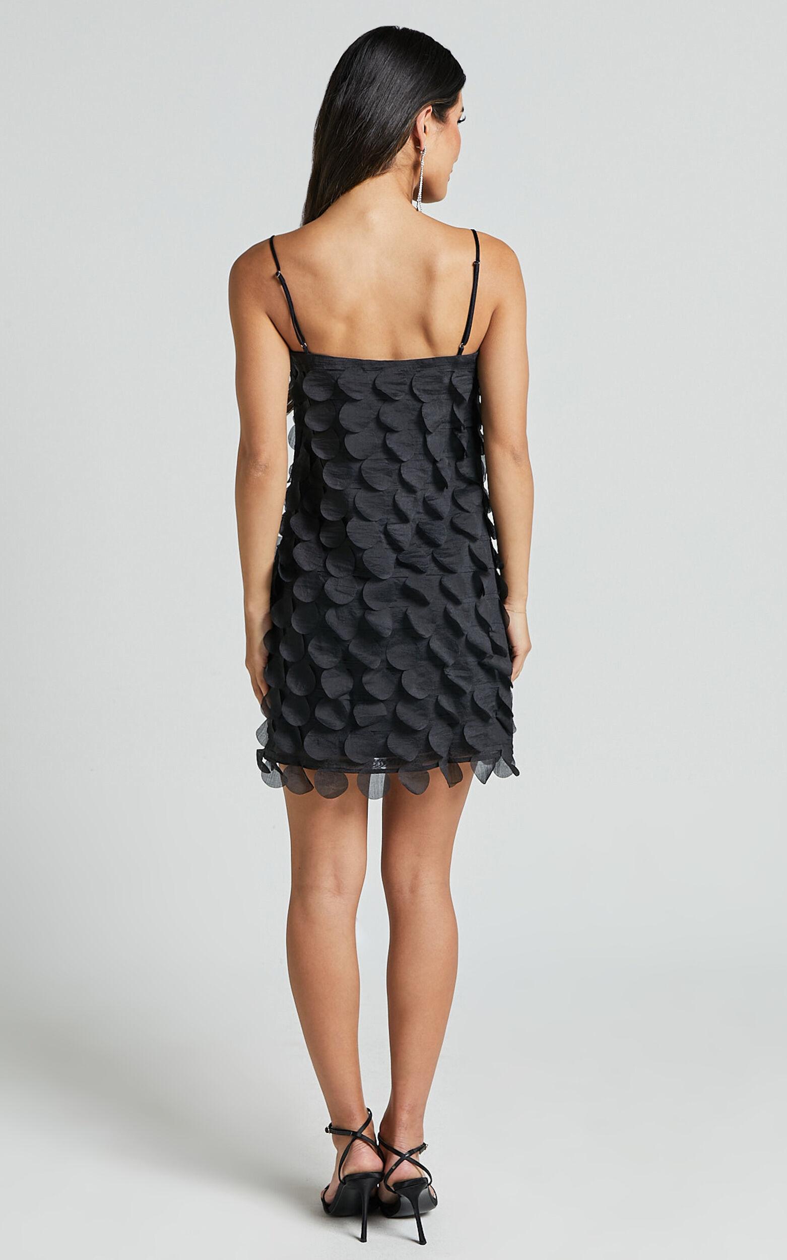 Leah Mini Dress - Strappy 3D Floral Cami Dress in Black Product Image