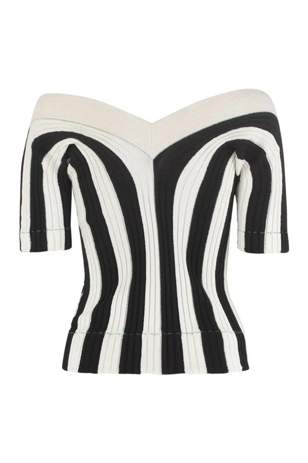 Ribbed Striped Linen-blend Top In White Product Image