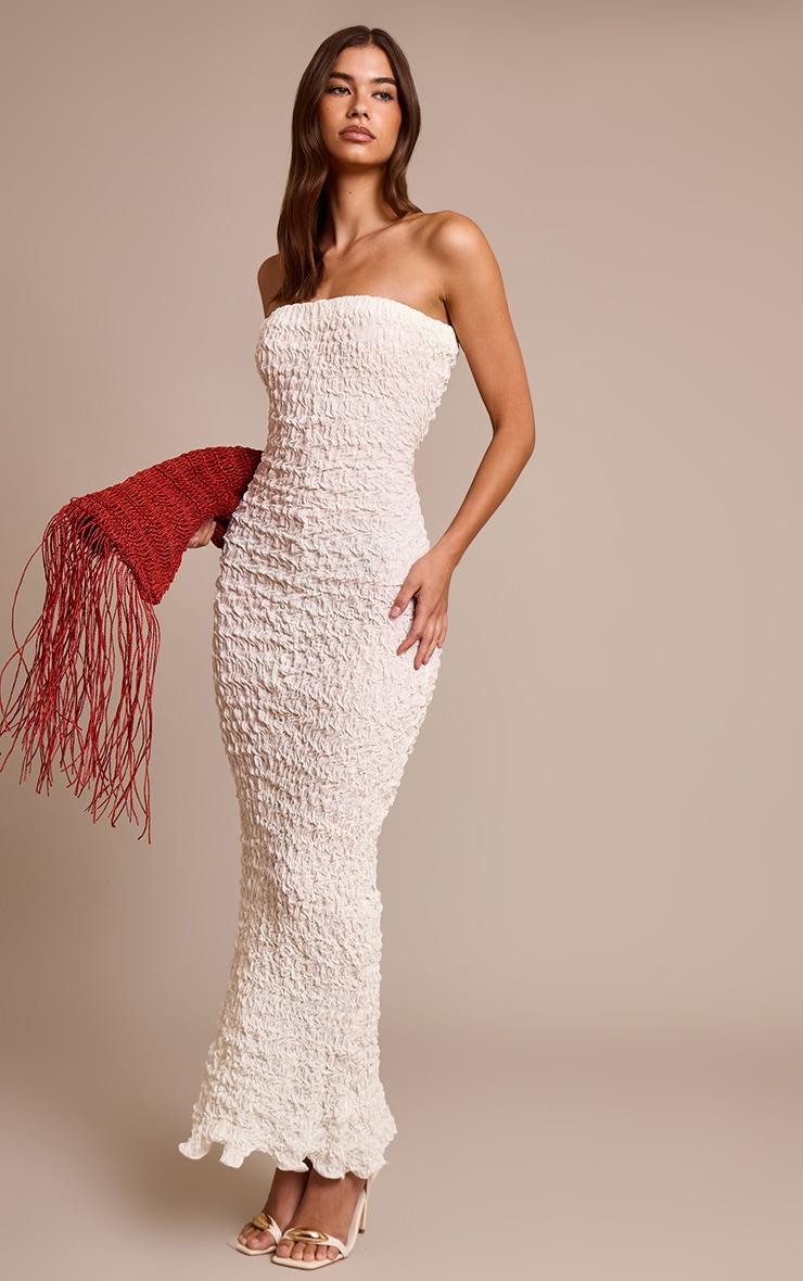 Cream Crinkle Textured Jersey Bandeau Maxi Dress Product Image
