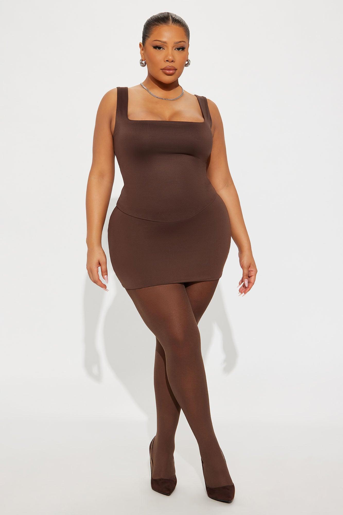 Contour Double Lined Square Neck Tank Top - Chocolate Female Product Image