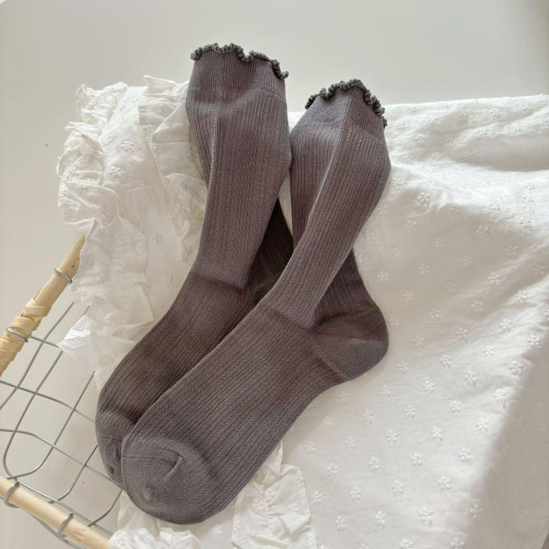 Plain Ruffle Trim Crew Socks Product Image