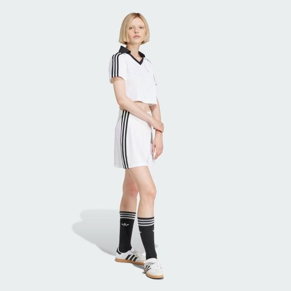 adidas Adicolor Football Jacquard V-Neck Crop Polo Shirt White 2XS Womens Product Image