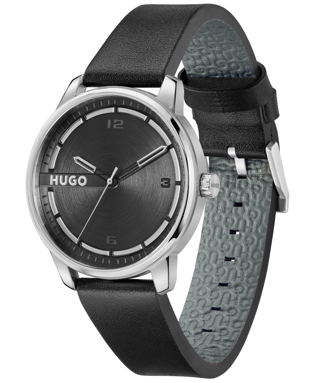 Hugo Boss Mens Stamp Quartz Basic Black Leather Watch 42mm - Black/Brown Product Image