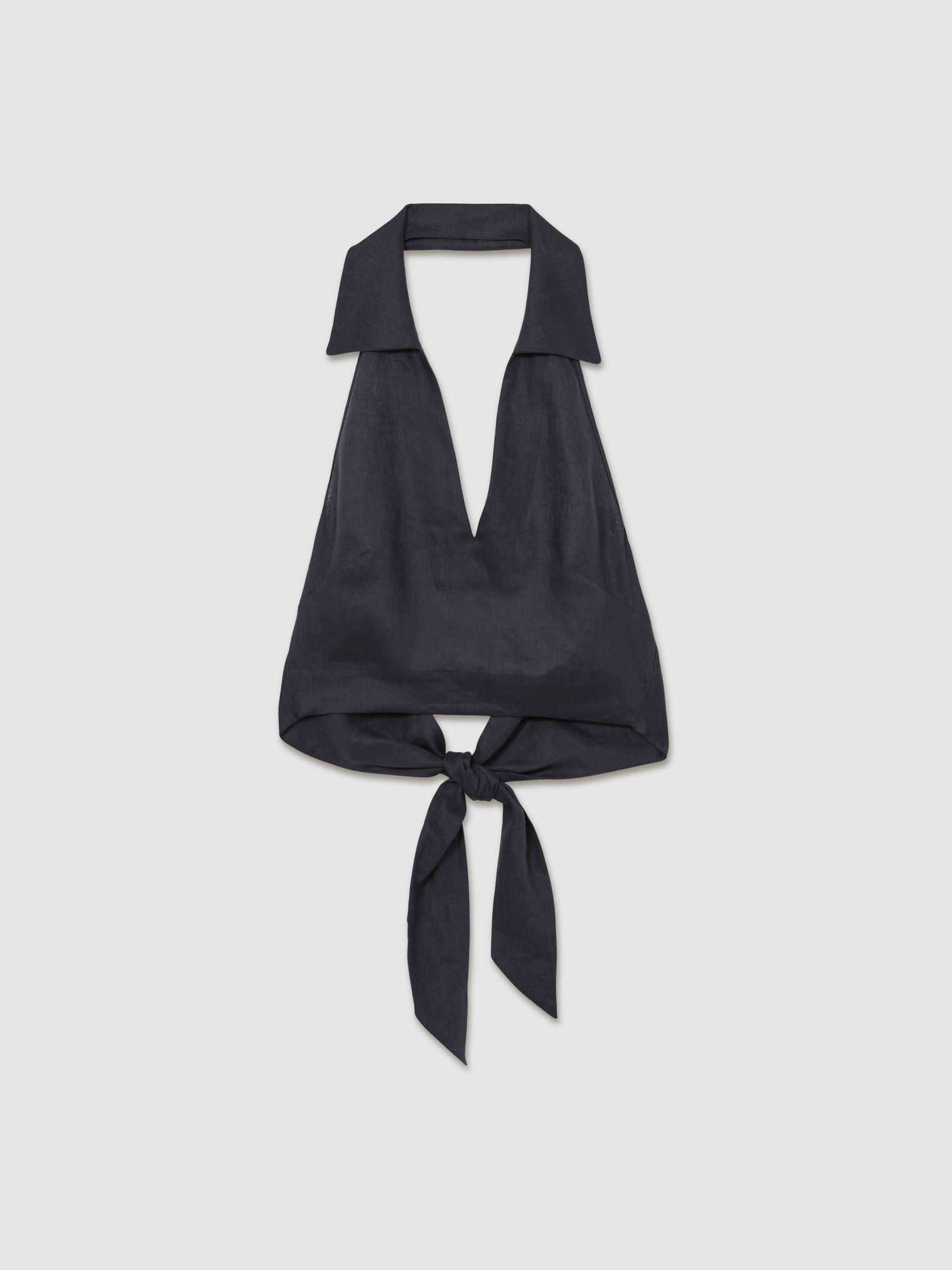 Linen Halterneck Top in Navy Product Image