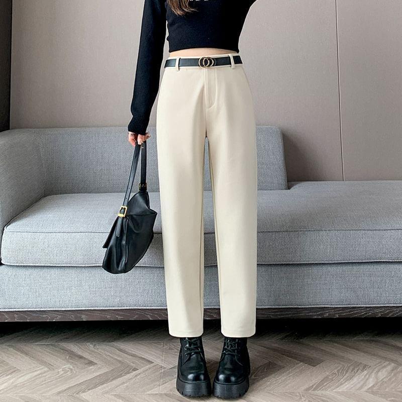 High Rise Plain Cropped Straight Leg Pants Product Image