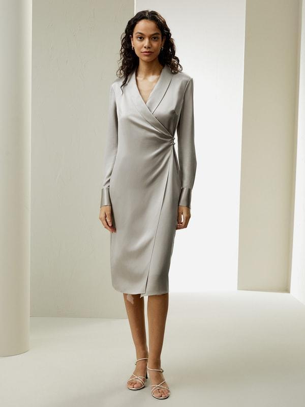 Shawl Collar Silk Wrap Dress Product Image