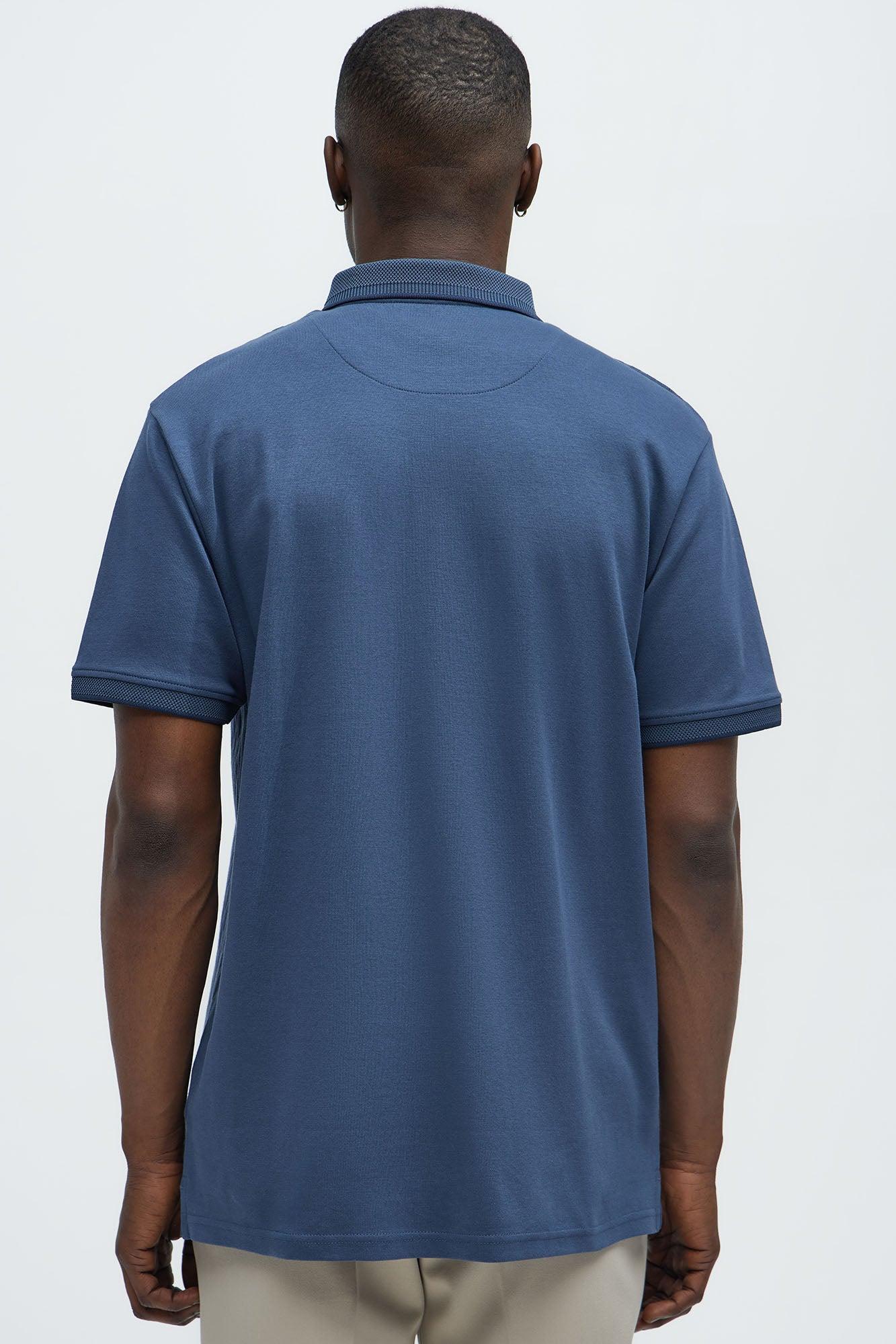 Textured Short Sleeve Quarter Zip Polo - Blue Product Image