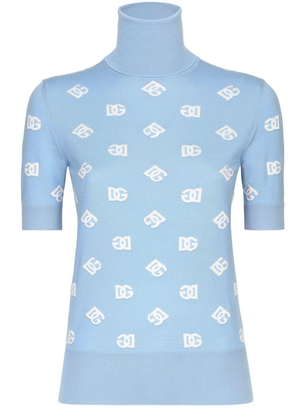 DOLCE & GABBANA High Neck Embroidered Top In Blue Product Image