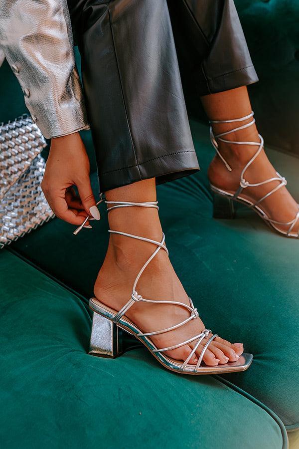 The Catalina Metallic Lace Up Heel In Silver Product Image