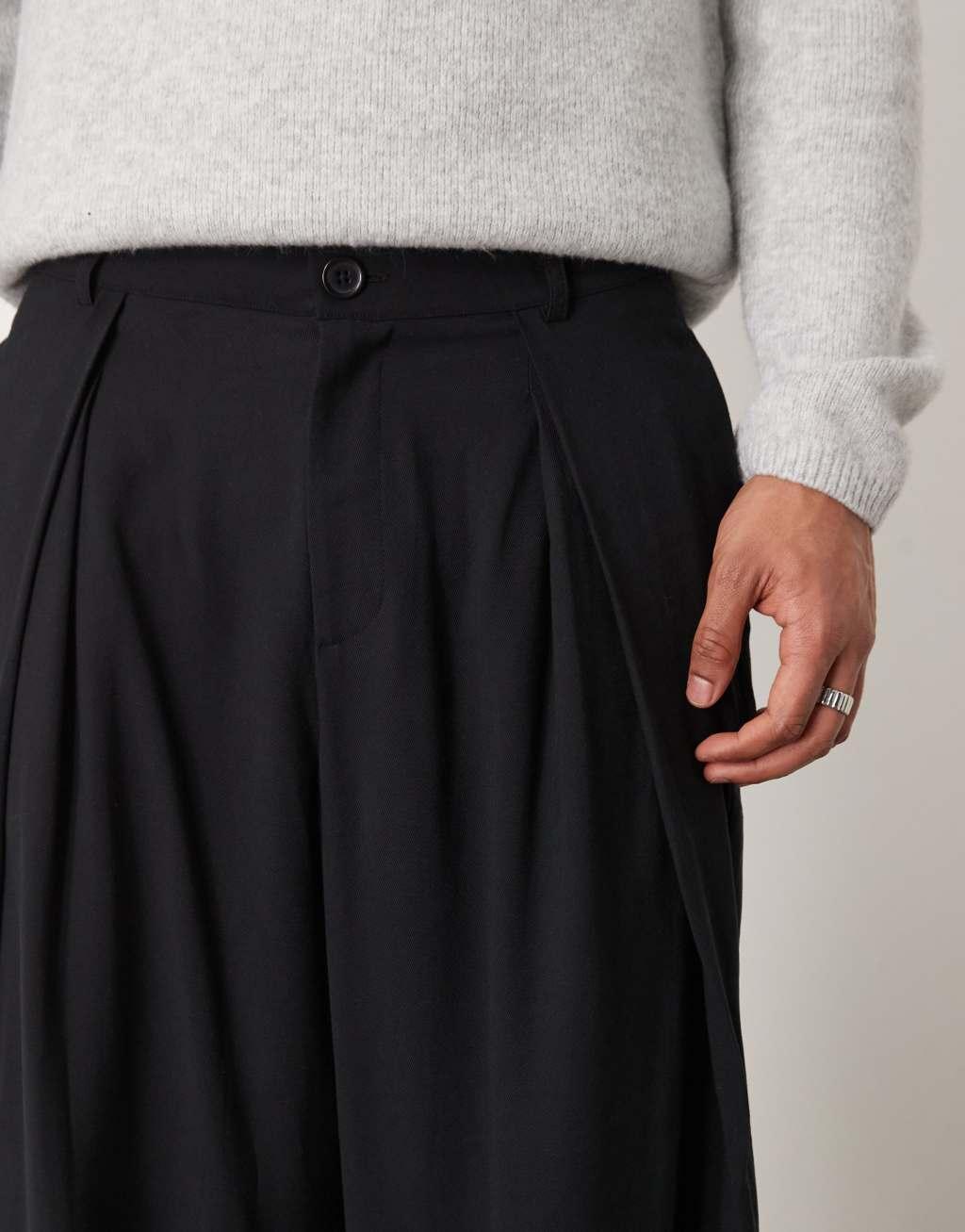 ASOS DESIGN oversized smart pants with wrap pleats in black Product Image