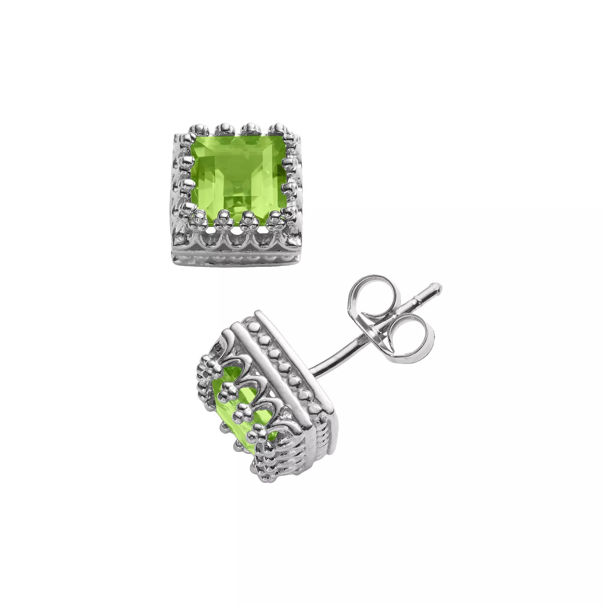 Designs by Gioelli Sterling Silver Genuine Peridot Crown Stud Earrings, Women's, Green Product Image
