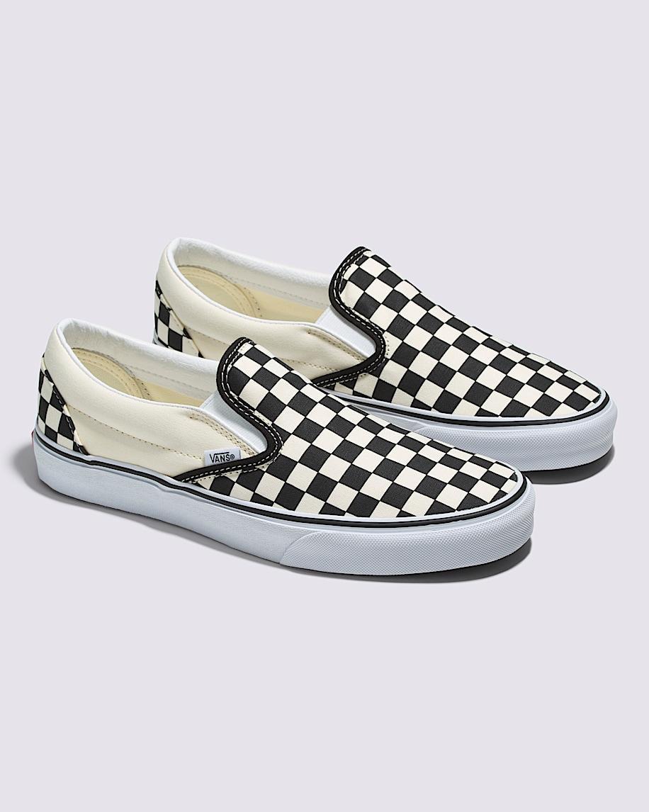 Classic Slip-On Checkerboard Wide Shoe in Black / Classic White| Vans US Product Image