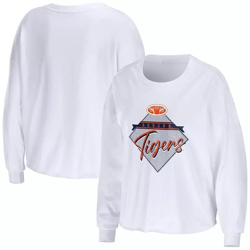 Women's WEAR by Erin Andrews White Auburn Tigers Diamond Long Sleeve Cropped T-Shirt, Size: 2XL Product Image