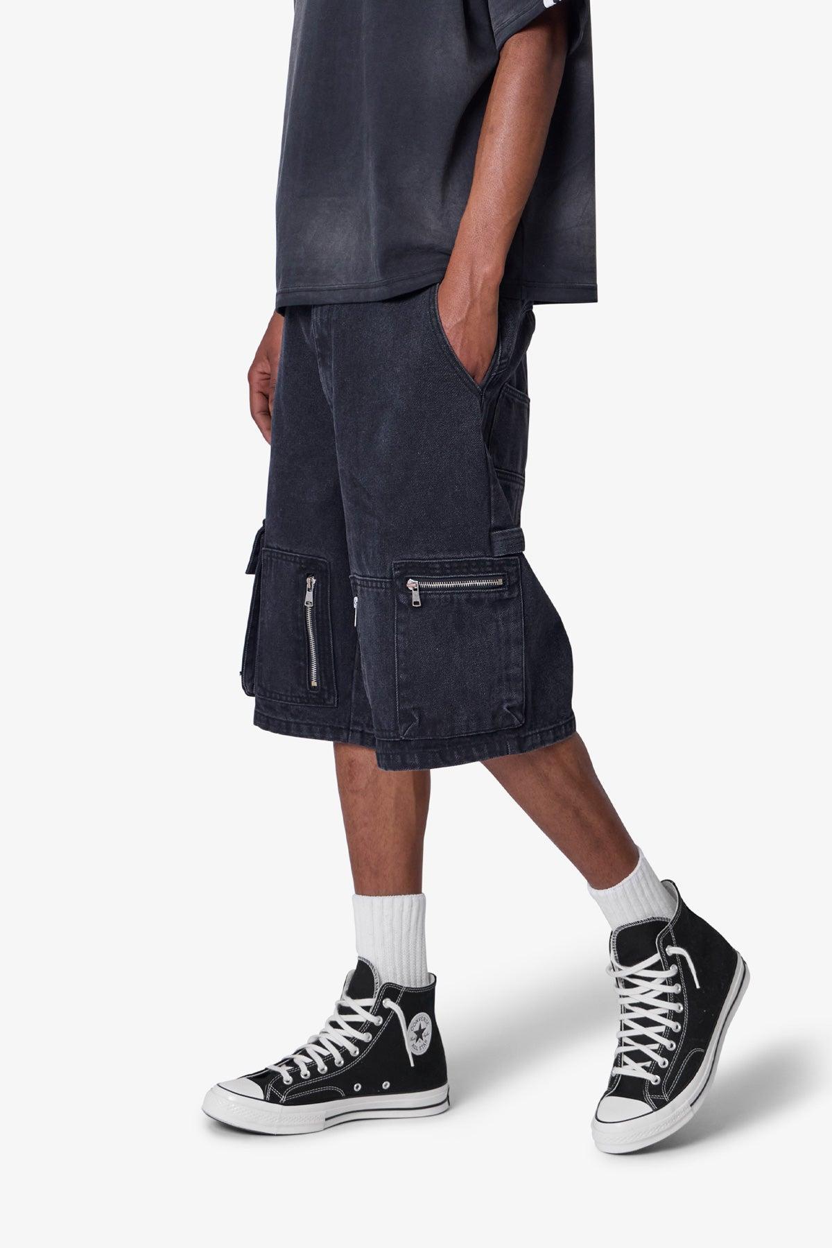 Baggy Zipper Denim Shorts - Black Product Image