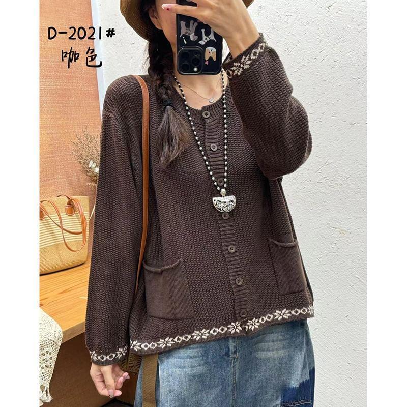 Round Neck Jacquard Cardigan Product Image