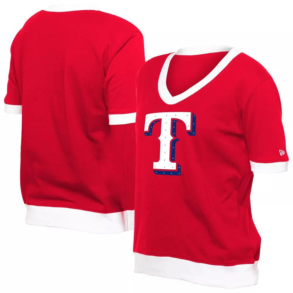 Women's New Era  Red Texas Rangers Game Day Rhinestone V-Neck T-Shirt, Size: Small Product Image
