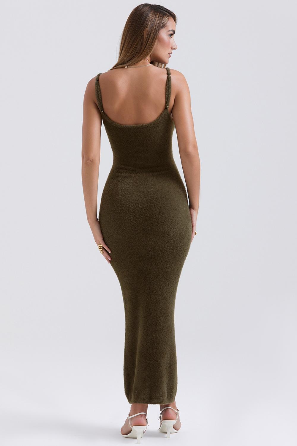 Fayette  khaki soft fluffy knit maxi dress - sale Product Image
