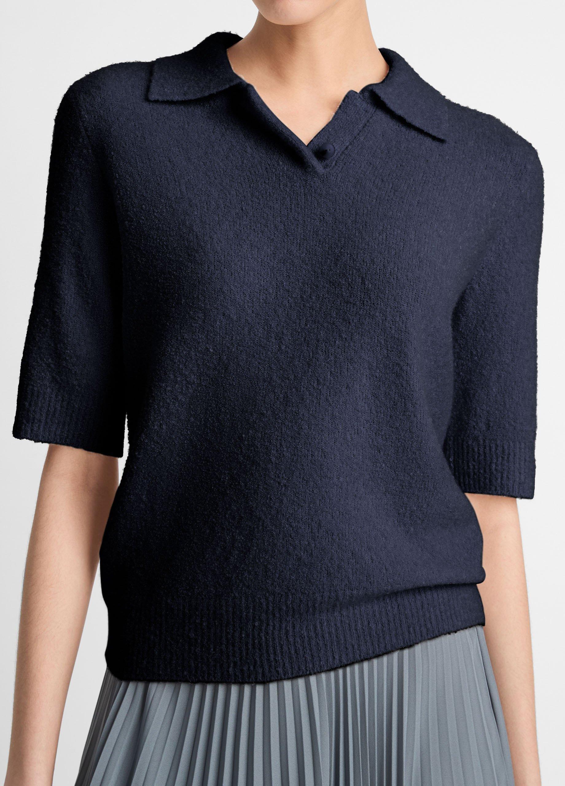 Soft Bouclé Silk-Blend Polo Sweater Product Image