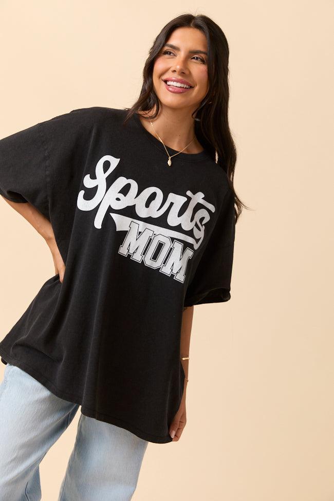 Sports Mom Black Oversized Graphic Tee Product Image