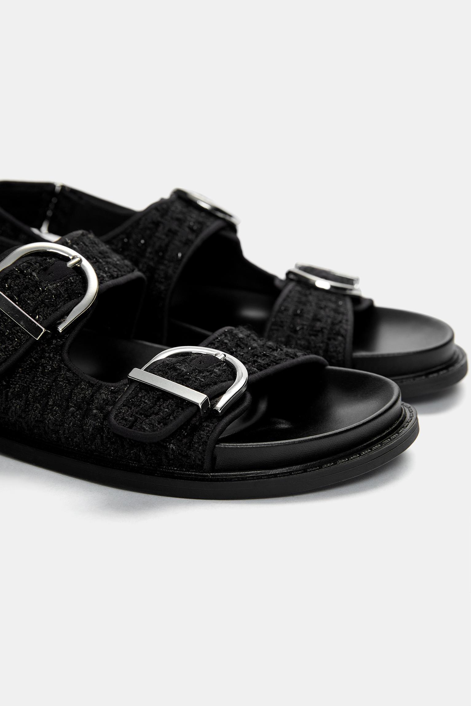 Flat fabric sandals with buckles Product Image