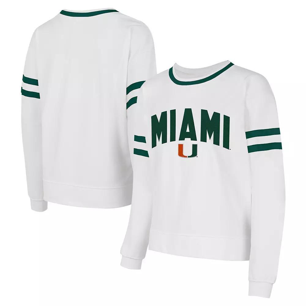 Women's Concepts Sport  White Miami Hurricanes Borough French Terry Arch Over Long Sleeve T-Shirt, Size: Small Product Image