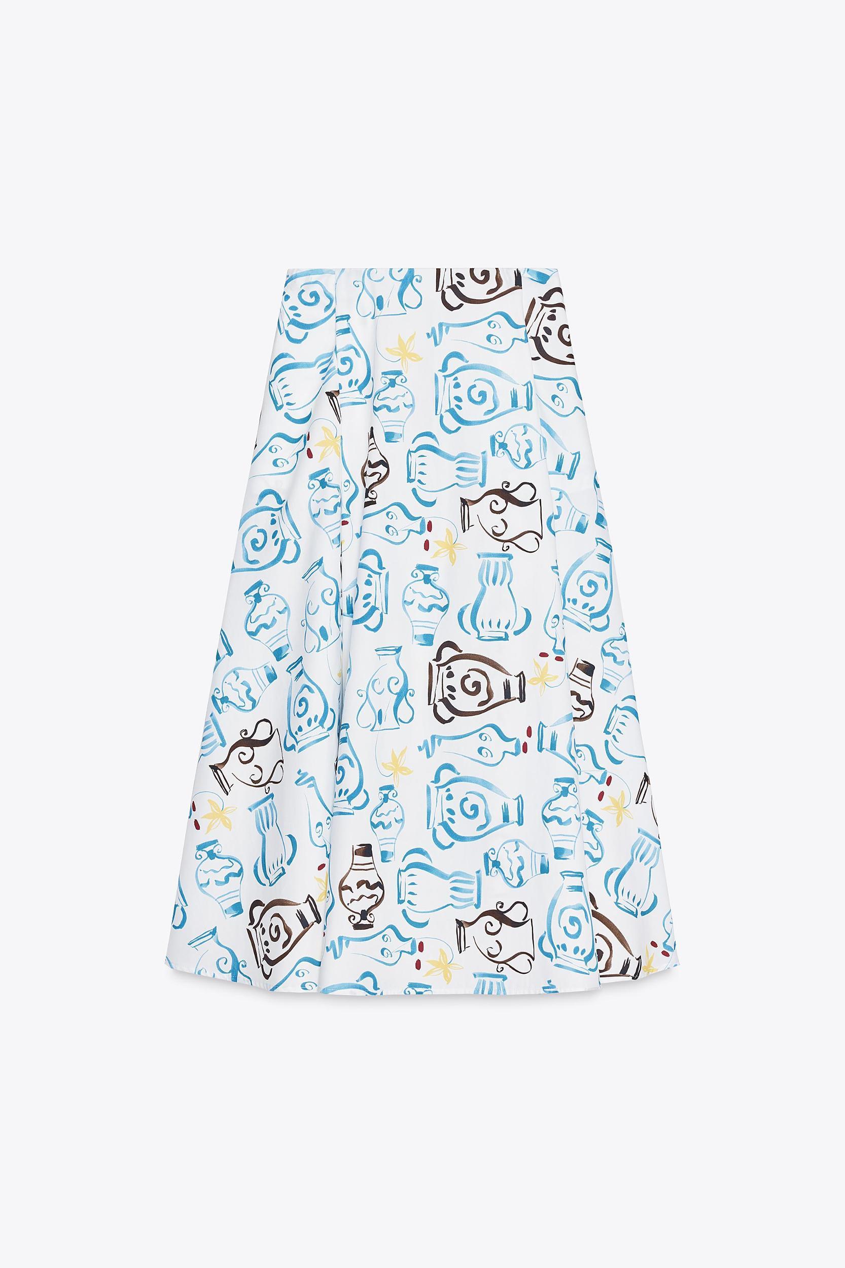 PRINTED POPLIN MIDI SKIRT Product Image