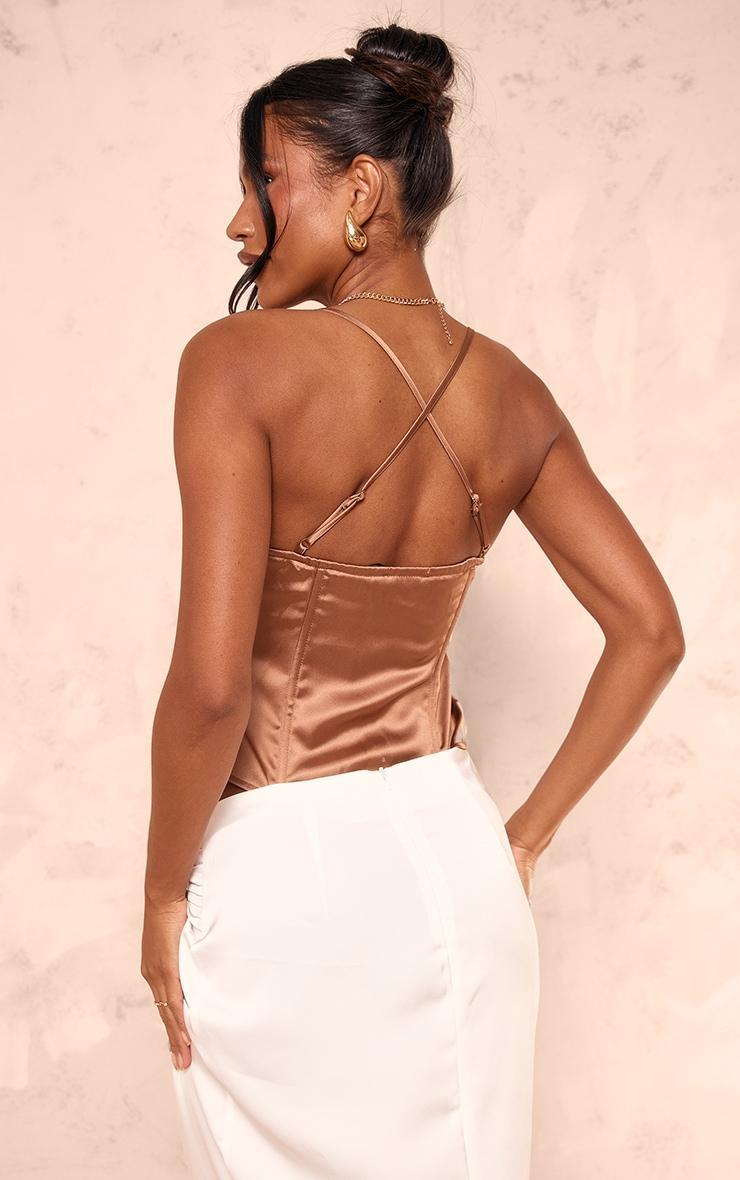 Bronze Satin Pleated Bust Pointed Hem Corset Product Image