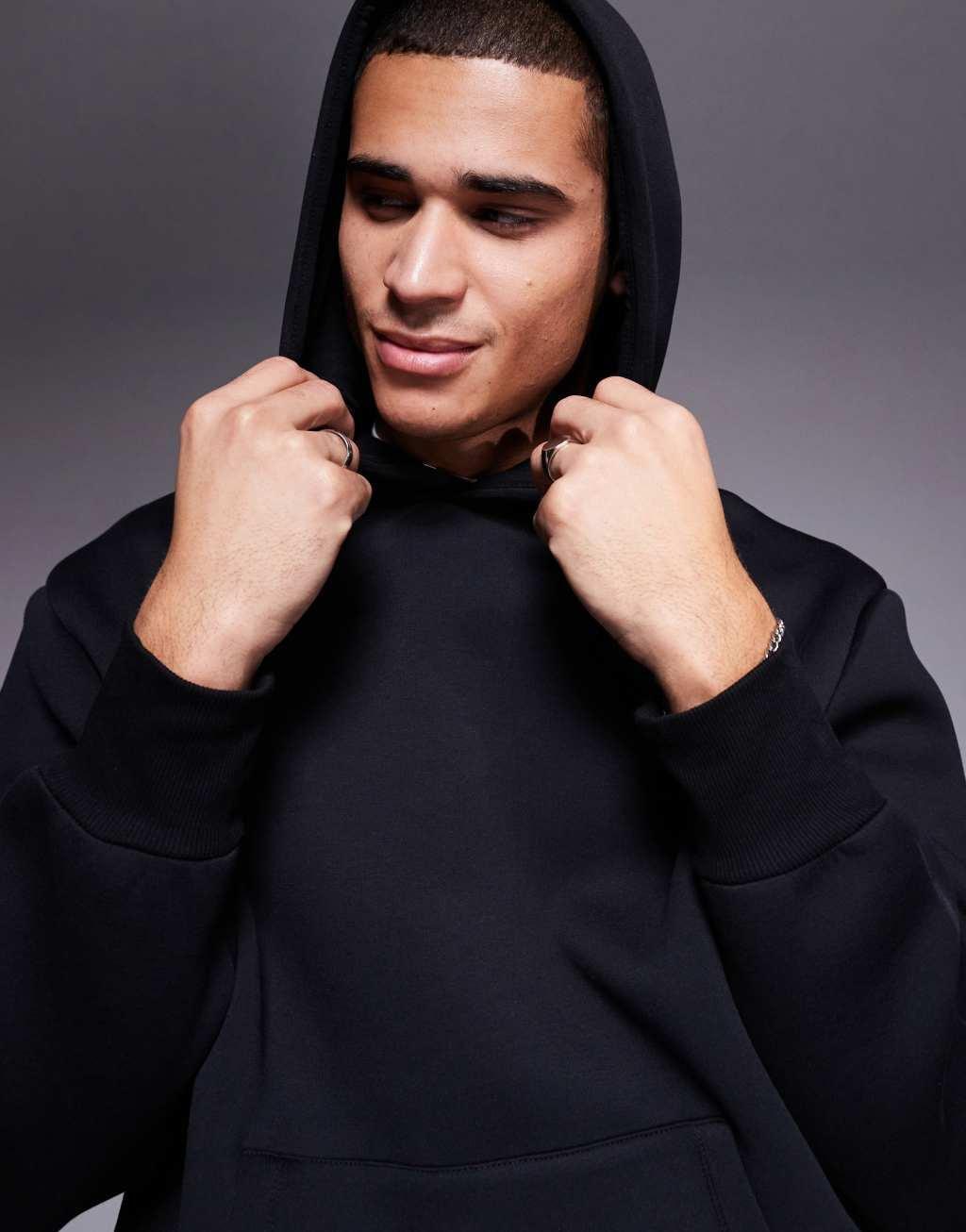 ASOS DESIGN heavyweight oversized scuba hoodie in black Product Image