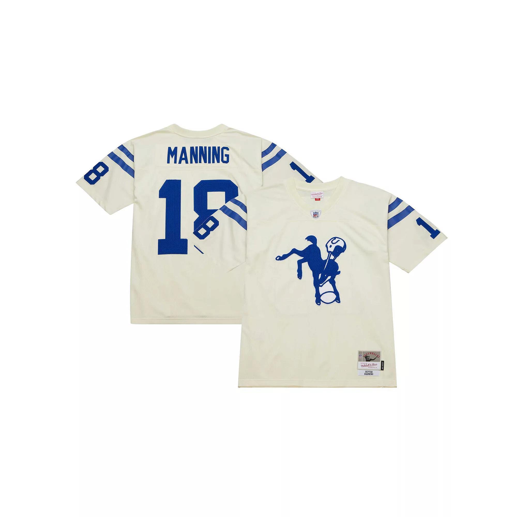 Men's Mitchell & Ness Peyton Manning Cream Indianapolis Colts Chainstitch Legacy Jersey, Size: 3XL, Beige Product Image