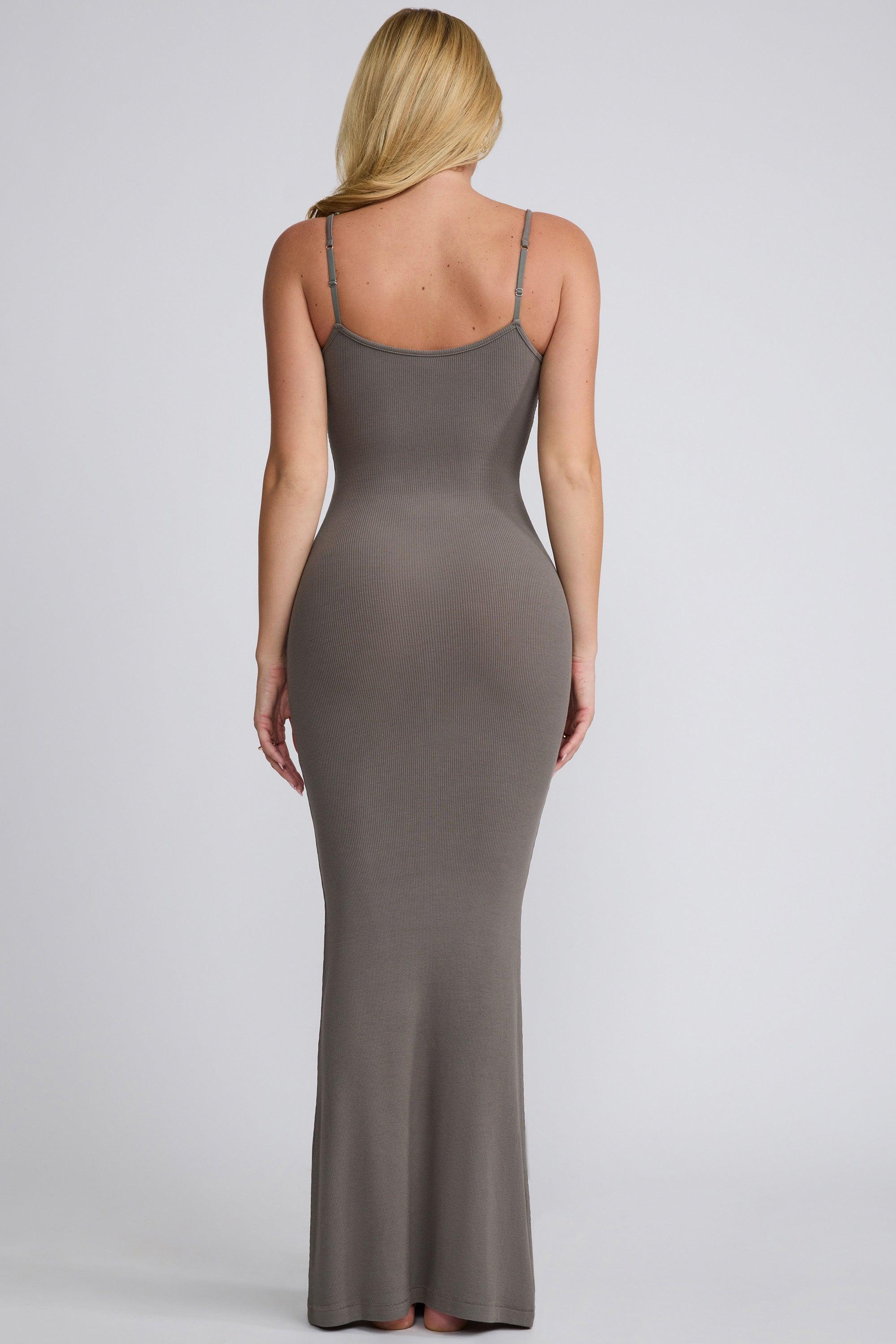 Ribbed Modal Square Neck Maxi Dress in Grey Product Image