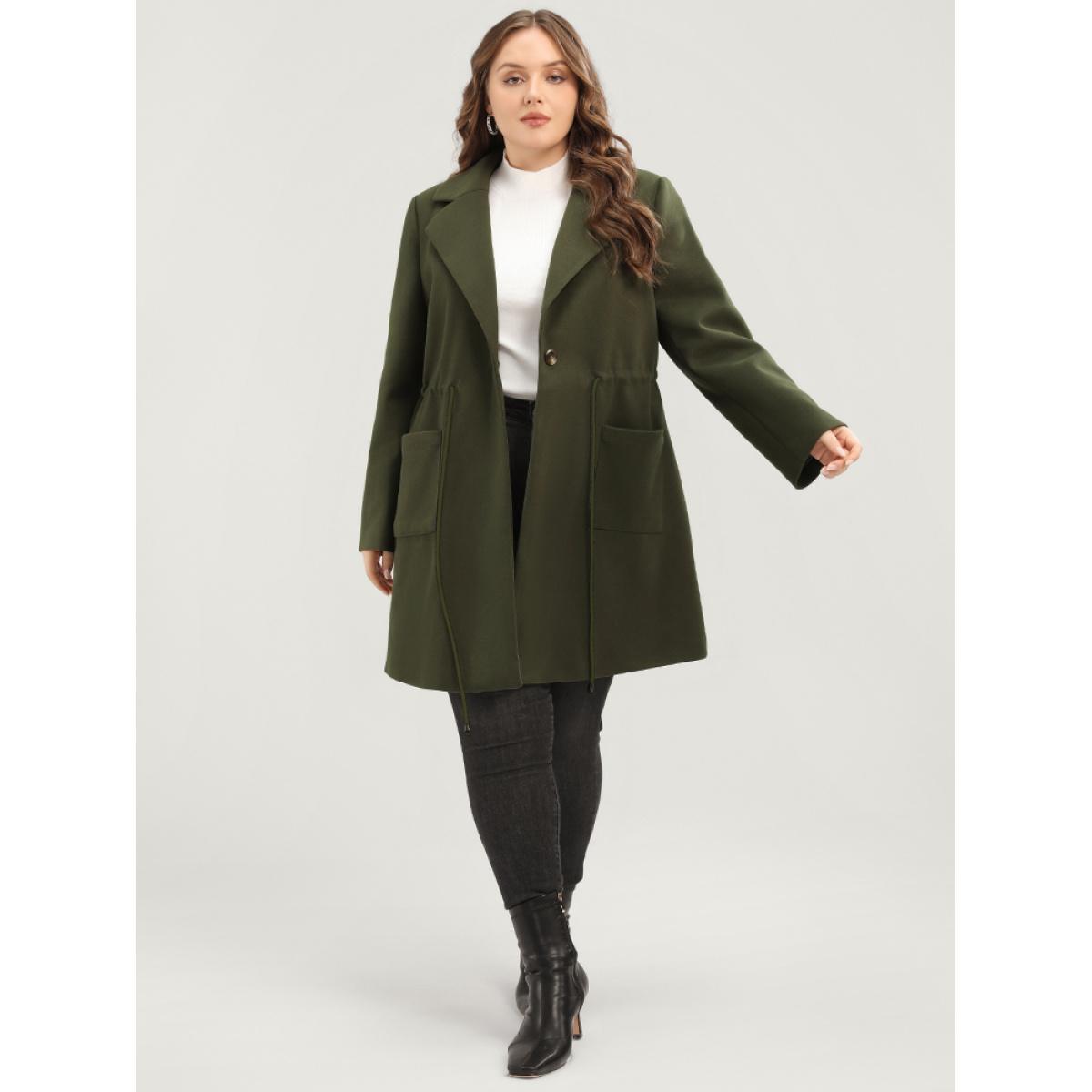 Plus Size Solid Button Up Pocket Drawstring Shirt Collar Coat Women ArmyGreen Casual Ladies Dailywear Winter Coats BloomChic 10/M Product Image