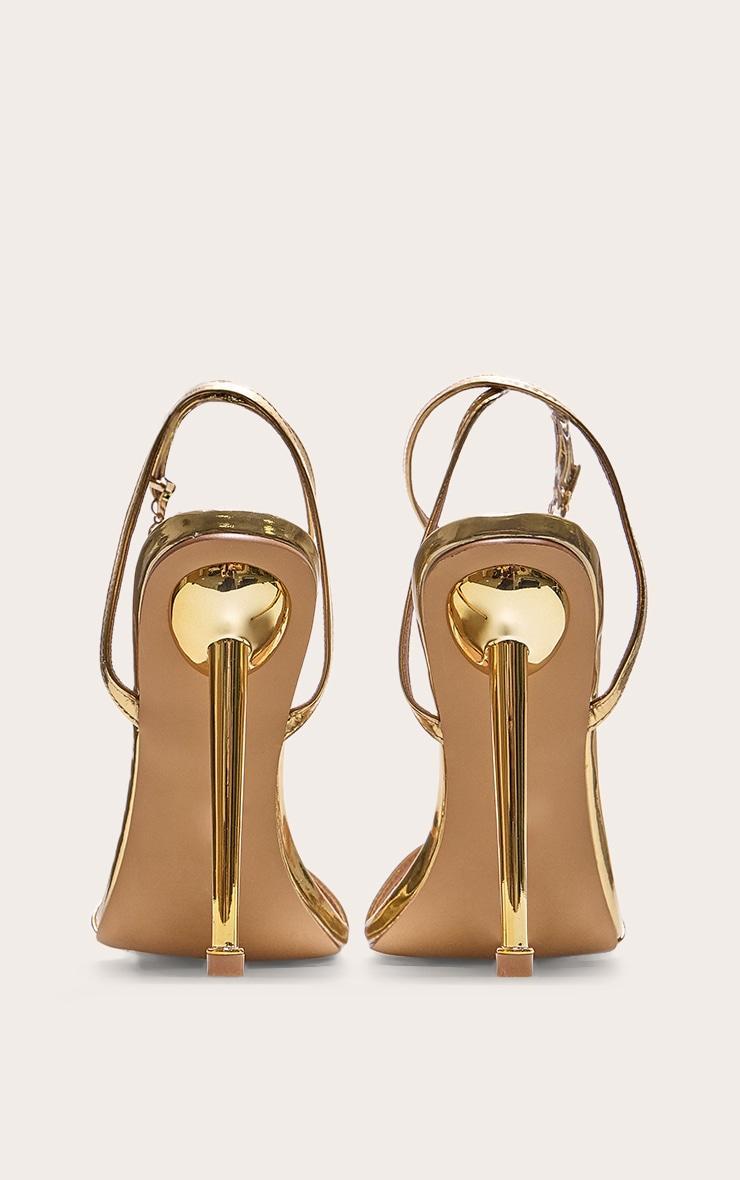 Gold Pu Point Toe Lock Charm Heeled Sandals Product Image