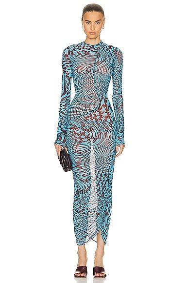 Mugler Printed Mesh Midi Dress Teal. (also in ). Product Image