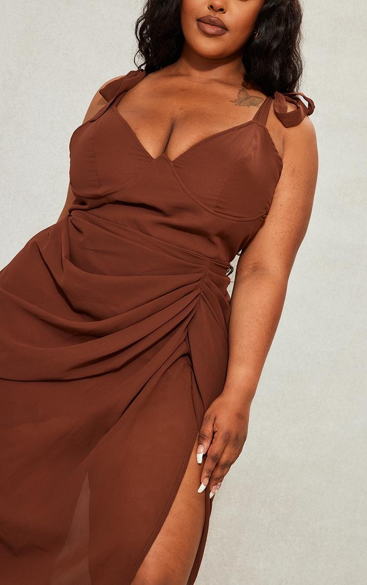 Plus Chocolate Underwire Detail Draped Midi Dress Product Image