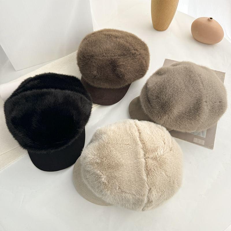 Bow Accent Fluffy Newsboy Cap Product Image