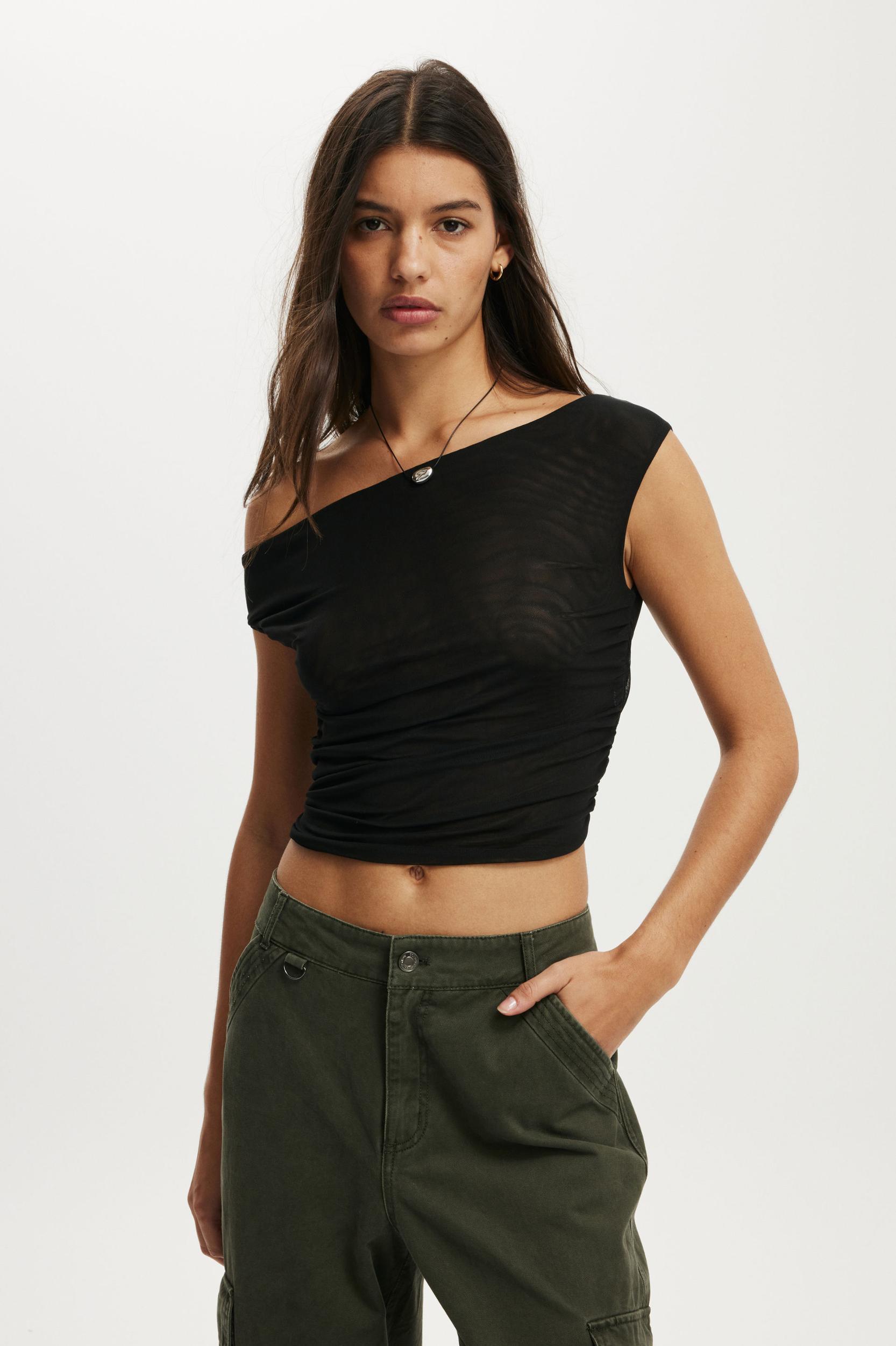 Gathered Mesh Off Shoulder Top Product Image