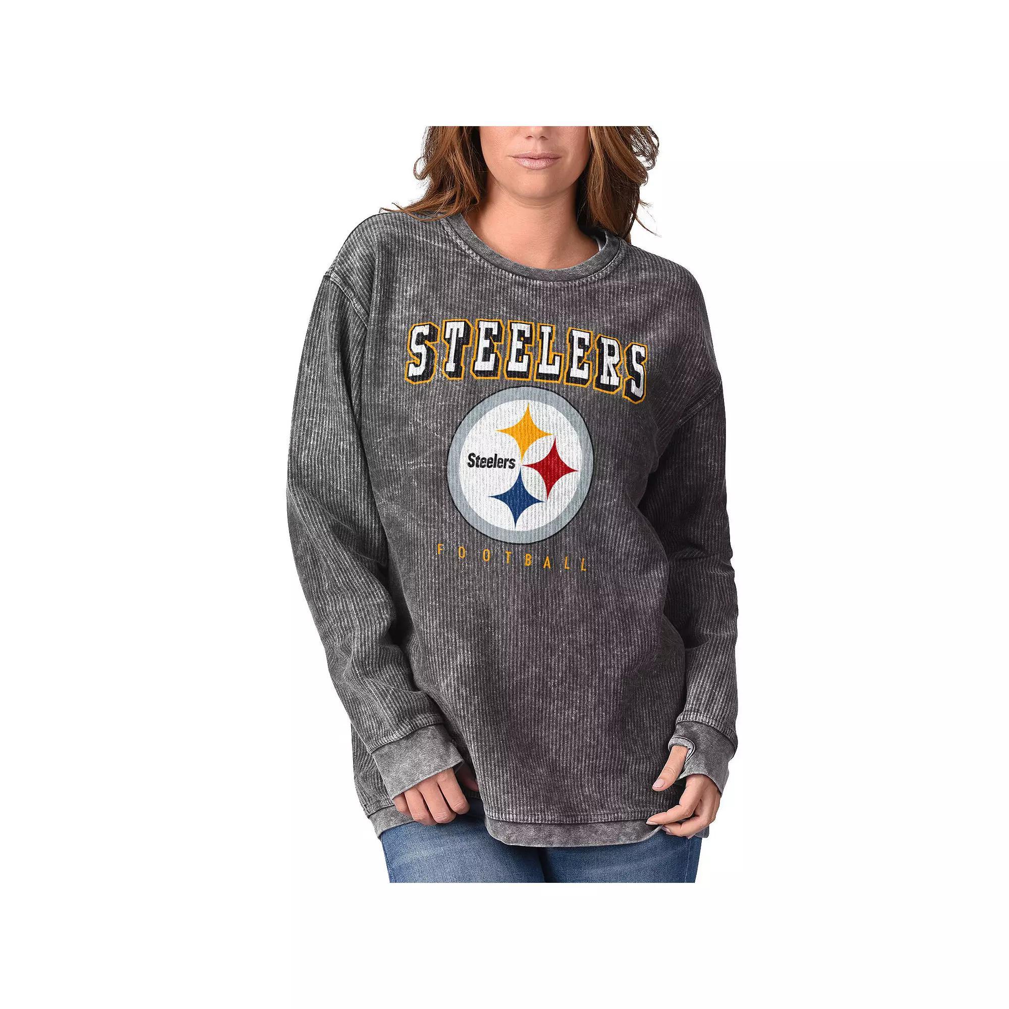 Women's G-III 4Her by Carl Banks Black Pittsburgh Steelers Comfy Cord Pullover Sweatshirt, Size: Large Product Image