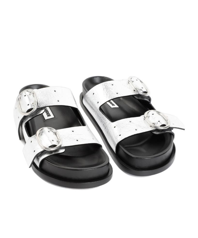 JIL SANDER Double-buckle Leather Sandals In Gray Product Image