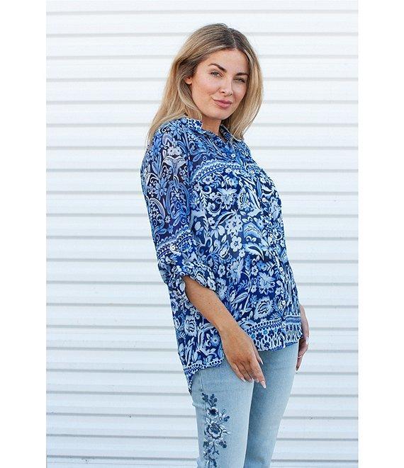Karyn Seo Holly Bohemian Print Chiffon Spread Collar Long Sleeve Button Front Shirt Product Image