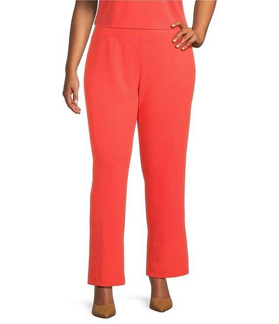 Ming Wang Plus Size Deco Stretch Crepe Back Slit Hem Pants Product Image