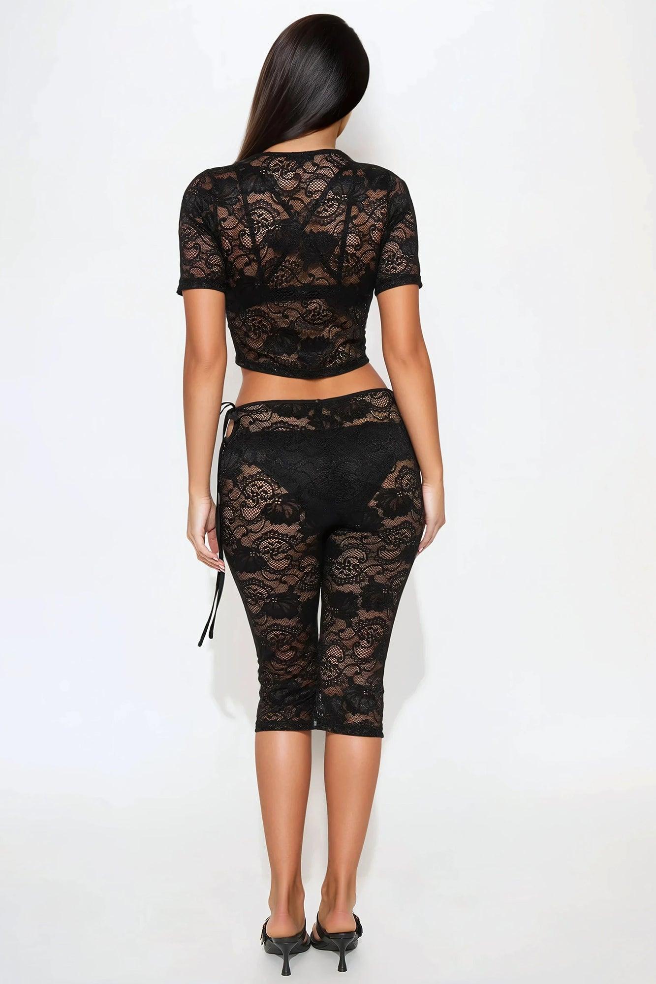 Laced Intentions Short Sleeve Capri Set - Black Product Image
