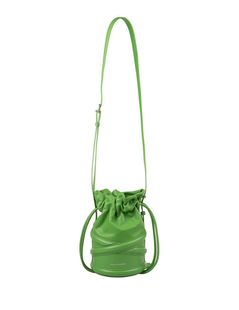 ALEXANDER MCQUEEN Logo Printed Drawstring Bucket Bag In Green Product Image