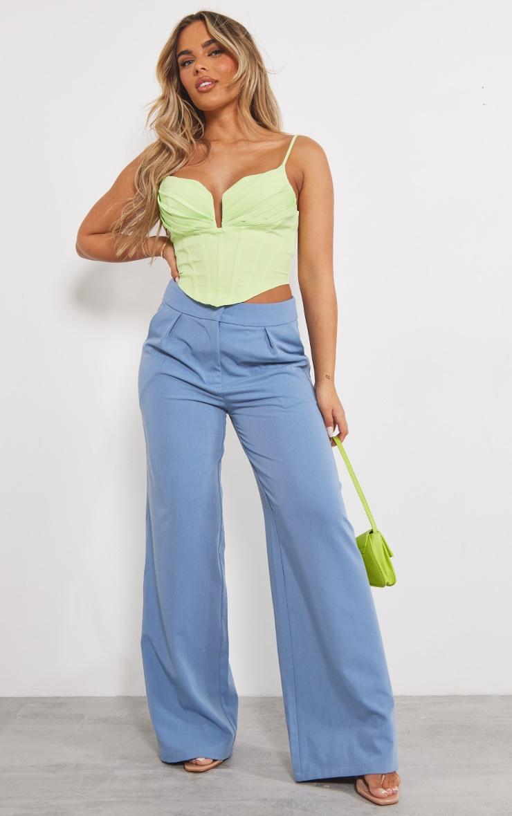 Lime Strappy Pleated Bust Corset Detail Crop Top Product Image