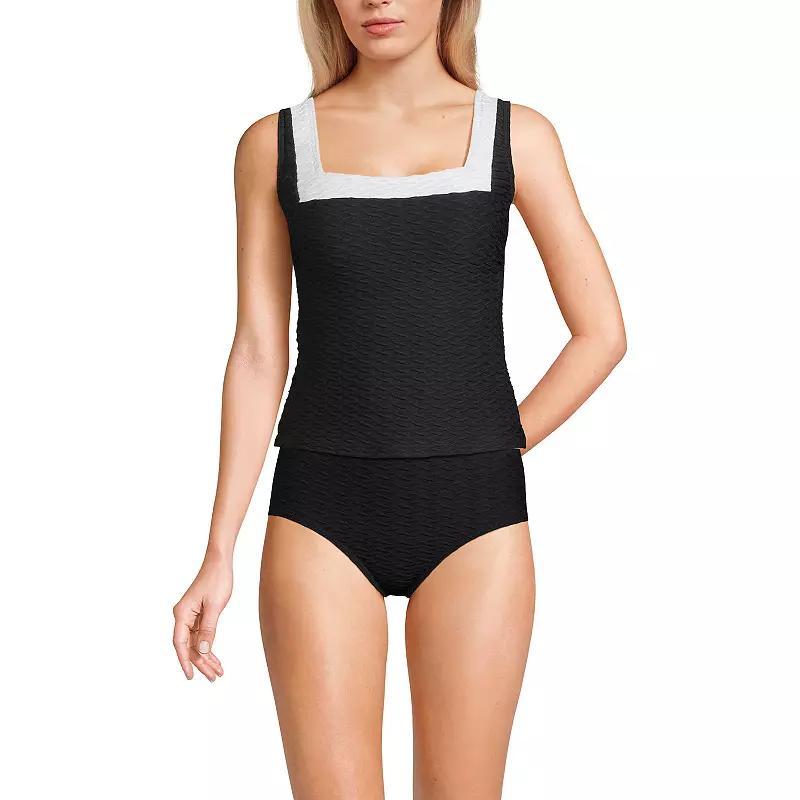 Women's Lands' End Long Texture Squareneck Tankini Swimsuit Top, Size: Small Long, Black White Product Image