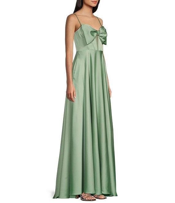 B. Darlin Satin Spaghetti Strap Bow Detail Bubble Dress Product Image
