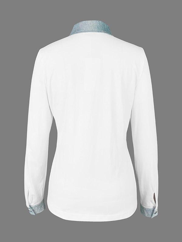 Long Sleeves Skinny Buttoned Split-Joint Lapel Blouses&Shirts Tops Product Image